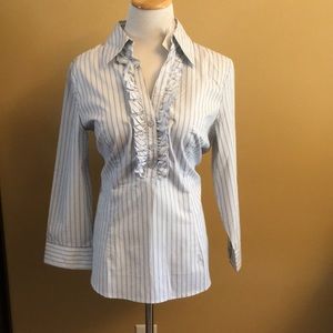 Button down ruffle black and blue shirt